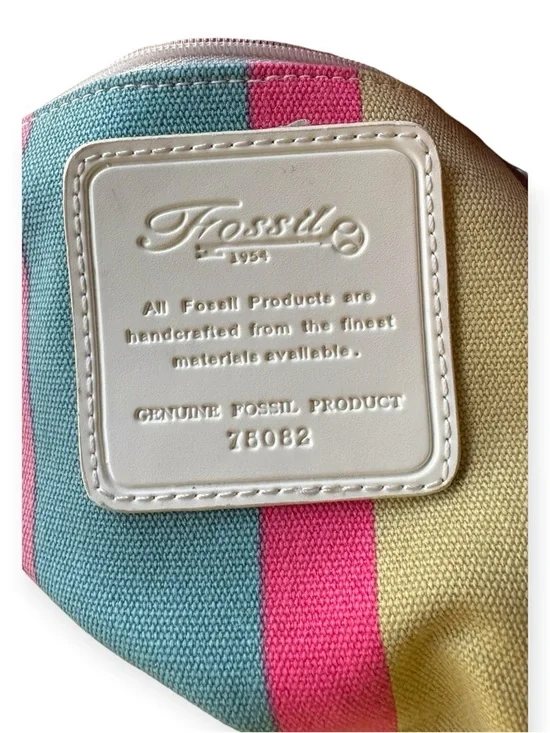 Vintage Fossil Canvas Satchel Blue & White Top Handle Handbag - Picture 2 of 7